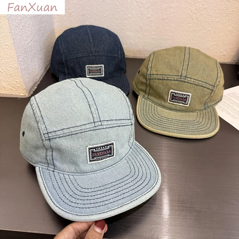 

flat brim denim baseball cap for men women good quality cotton soft top spring autumn caps unisex