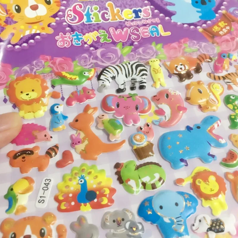 5 Pcs/Set PVC Bubble Stickers Hot Stamping Cartoon Stickers DIY Children Reward Sticker With Individual Cardboard Packaging