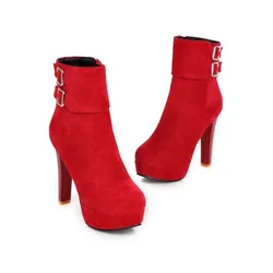 Women's plus Size Winter Boots round Toe Buckle Ankle Heel Fashion Casual Zip Snow Boots Sexy Big Size Footwear 2150