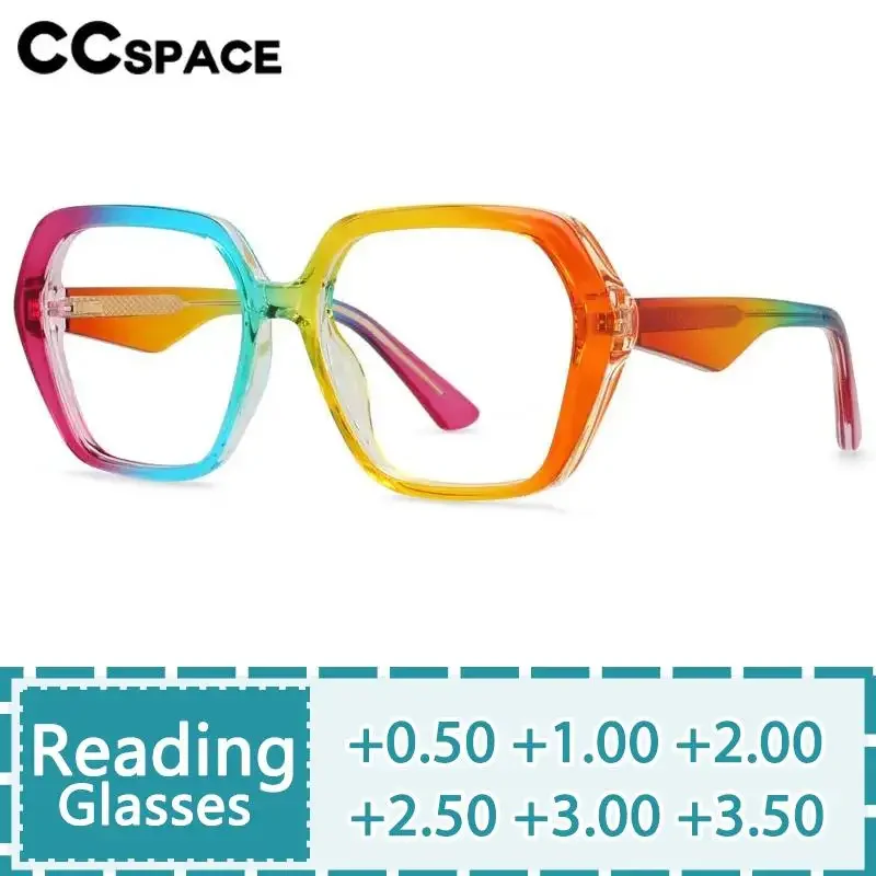 Square Rainbow Color Reading Glasses Women Fashion Spring Hinge Resin Optical Presbyopic Eyeglass Custom Diopter +50~+600 #55340