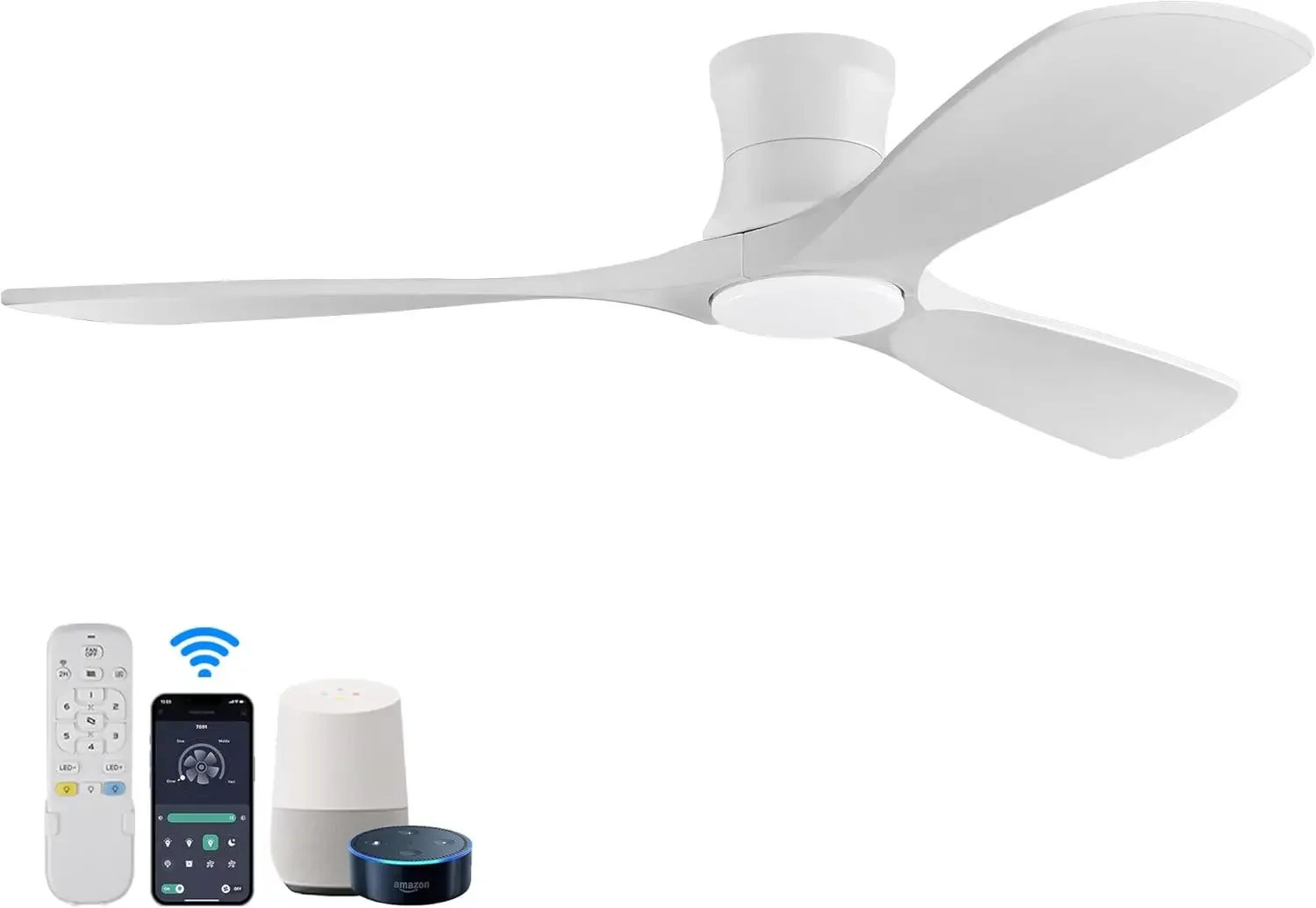 Low Profile Ceiling Fans with Lights Remote,Quiet DC Motor,Outdoor Indoor Flush Mount Ceiling Fan,Control with WIFI Alexa App,Di