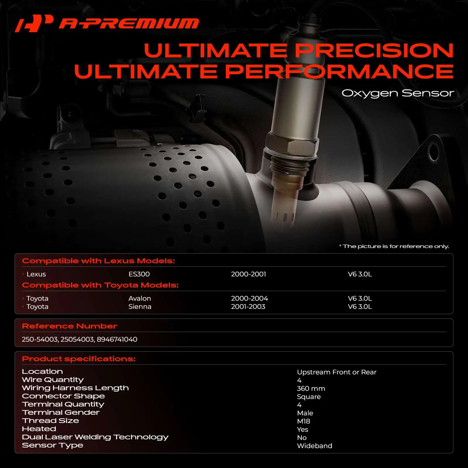 A-Premium Upstream Front or Rear O2 Oxygen Sensor for Toyota Sienna 2001-2003 Avalon 2000-2004 Lexus ES300 2000-2001