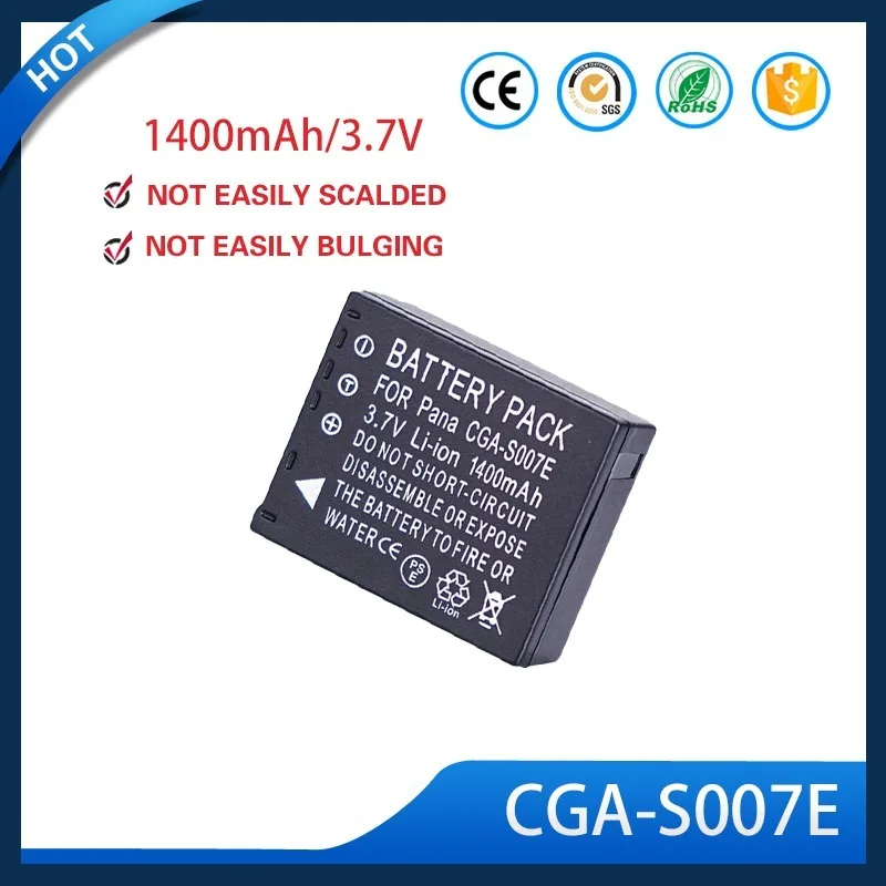 High Capacity 3.7V CGA-S007E CGA-S007 1400mAh Li-ion Rechargeable Battery For Panasonic DMC-TZ1 TZ2 TZ3 TZ4 TZ5 Cameras