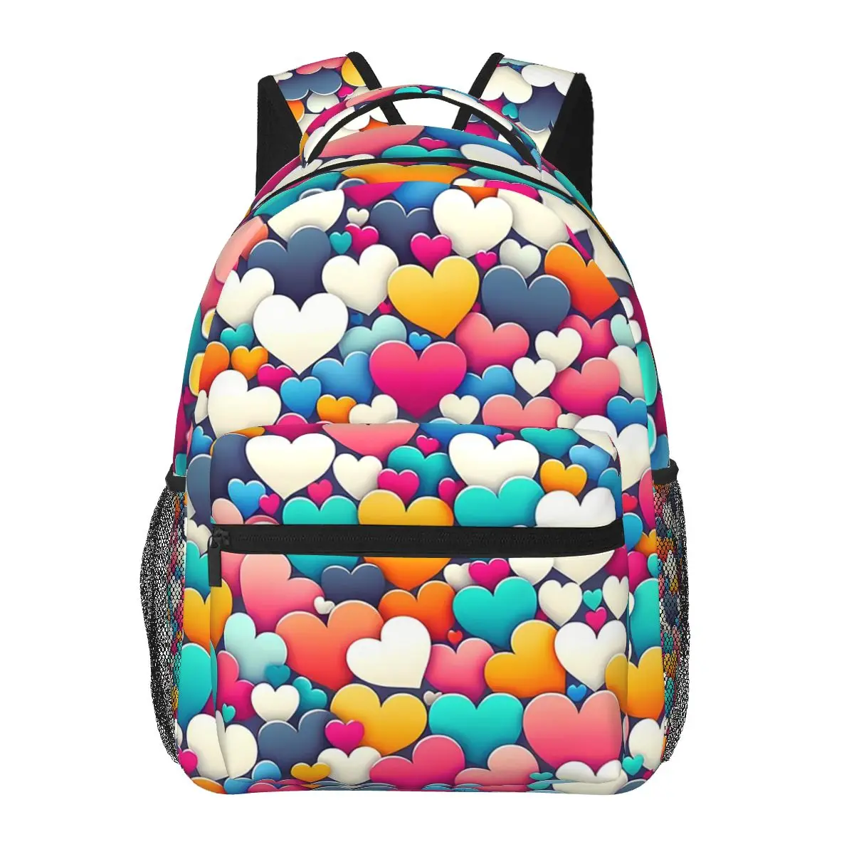 Colour Hearts Pattern Student Backpack School Bag Hiking Travel Daypack for Men Women Fashion Bookbag Shoulder Bags