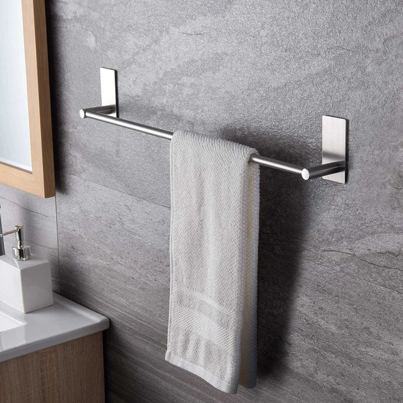 Towel Bar 16-Inch Bathroom Self Adhesive Towel Holder Stick On Wall Stainless Steel Sticky Hanger