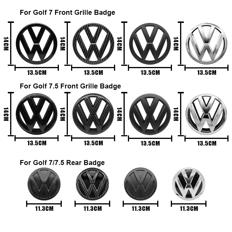 2Pcs/1Set Car Front Grill Badges+Rear Trunk Emblem Lid Covers Logo Replacement Accessories For VW Volkswagen Golf 7 7.5 MK7 ﻿