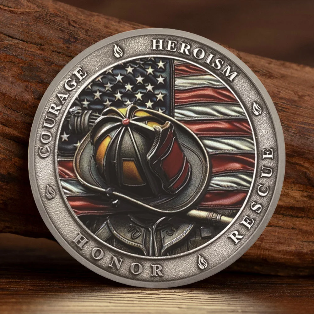2D Printed Firefighter Helmet Challenge Coins Driven By Courage Fueled By Fire Ancient Silvery Plated Collection Coin