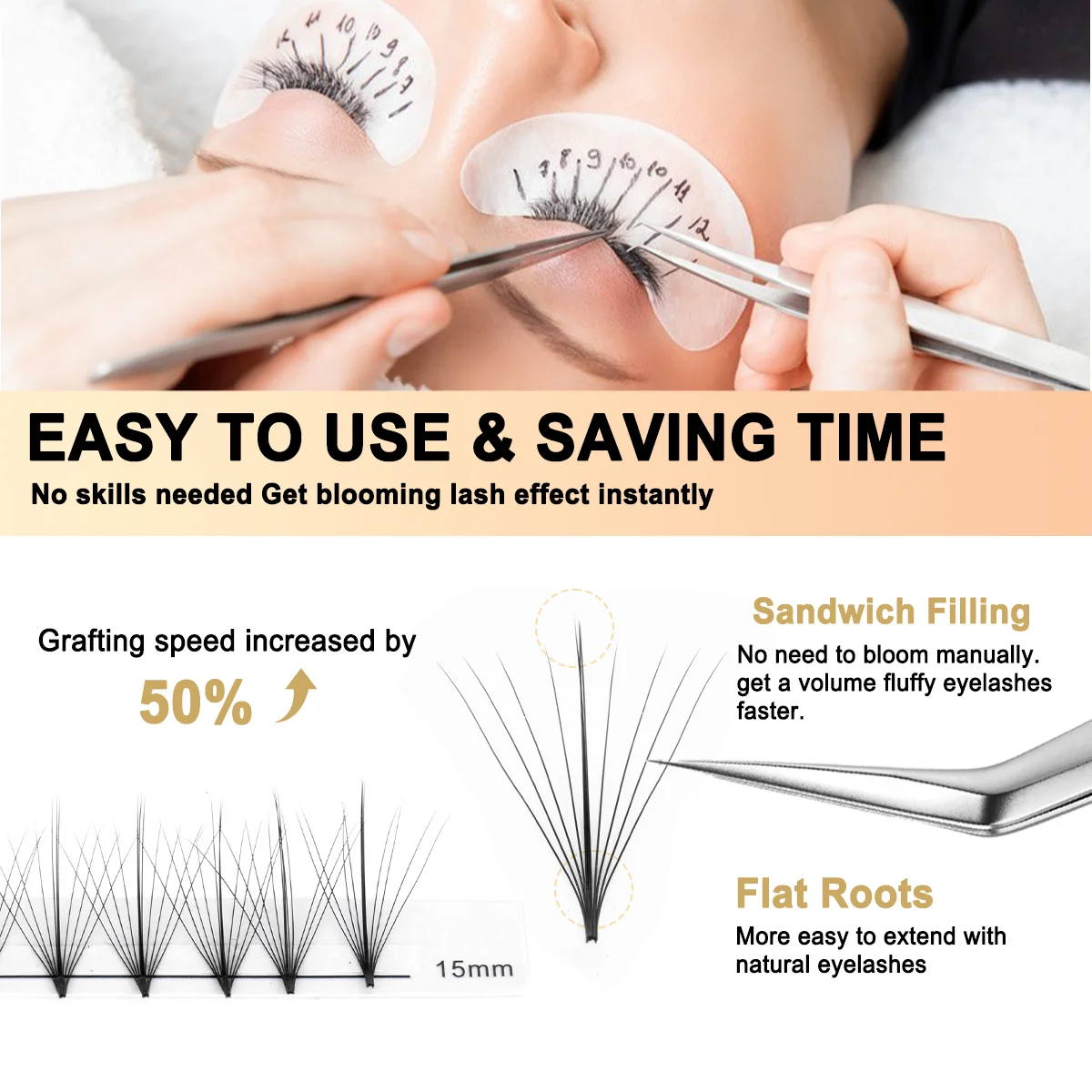 個別つけまつげ ソフトブラック 8-15mm 混合長さ ナチュラルエクステンション C/Dカール マンガアイ ソフトテクスチャまつげ