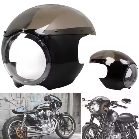 Motorcycle Black 5 3/4" Cafe Racer Headlight Fairing Windscreen Fit For Harley Sportster 883 1200 XL Dyna 39mm Forks