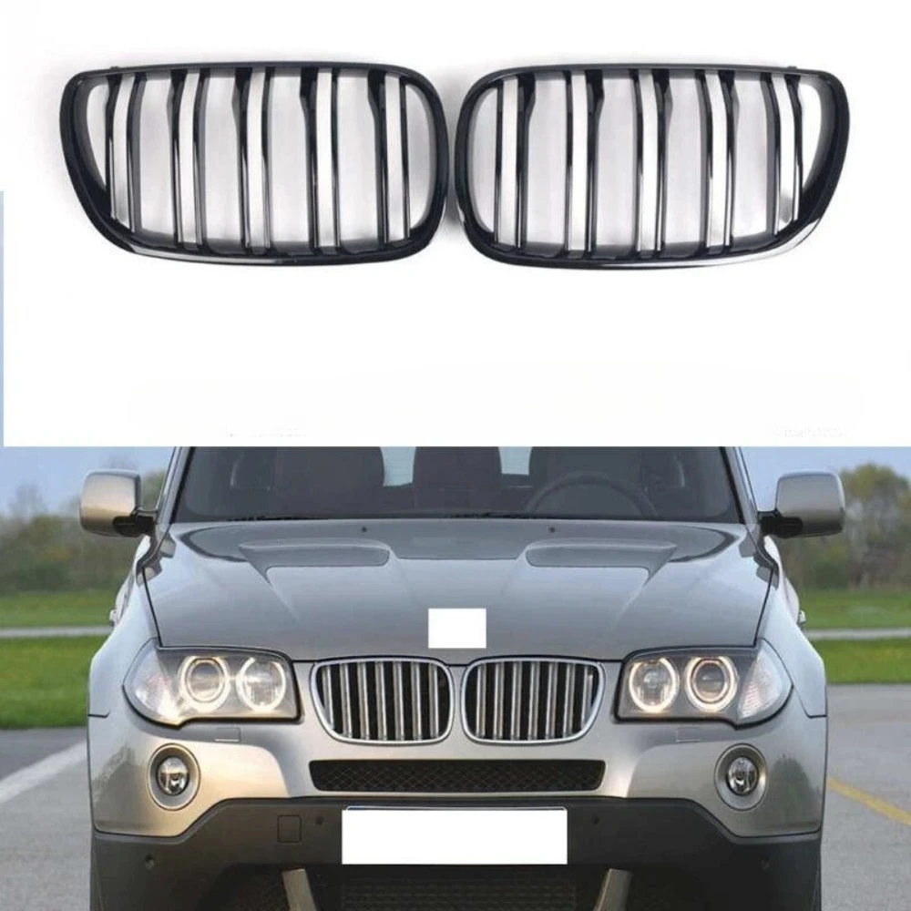 

For BMW E83 X3 2007 - 2010 Facelift 51113420087 51113420088 1Pair Double Line Glossy Black Front Bumper Kidney Grille