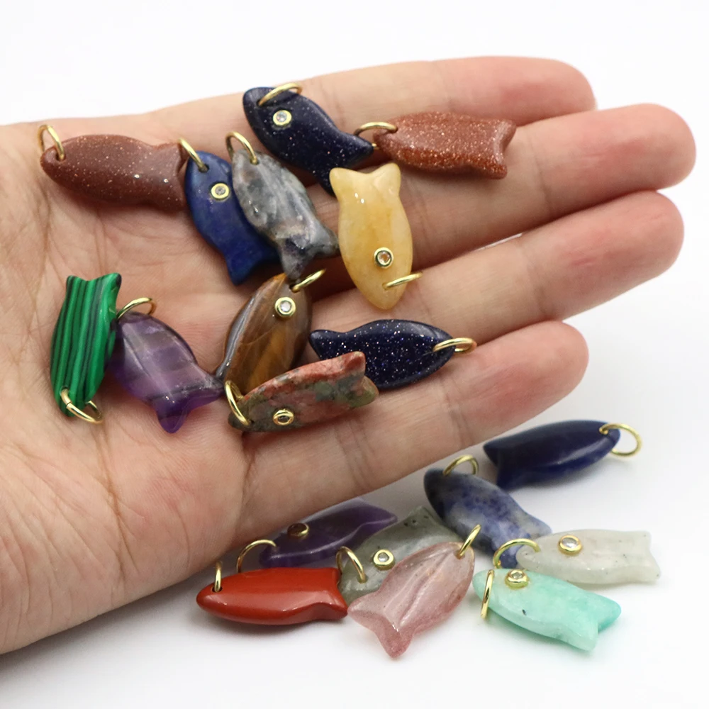 25mm Naturstein-Anhänger in Fischform mit Weißem Zirkon für DIY-Schmuckherstellung, Charm für Halsketten, Armbänder, Ohrringe und Accessoires – Detail 5
