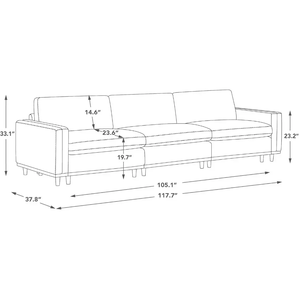 Super Large Luxury 3 Seat Sectional Modular Sofa, Down Filled Modern Sofas, 118 Inch Width, 3 Seat Couch, Sofa