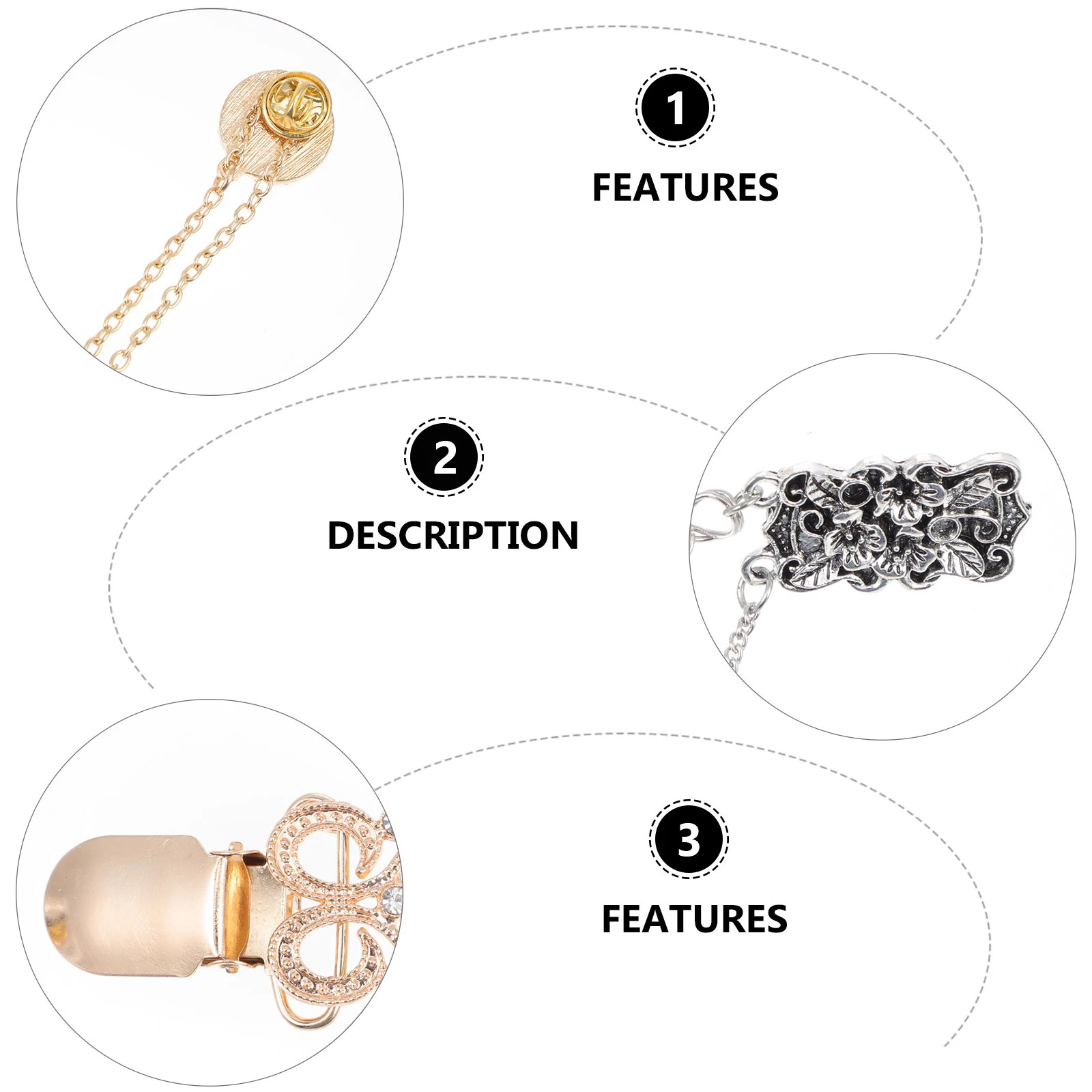 

6 pcs Sweater Clips Alloy Brooch Pin Women Lightweight Jewelry for Clothes Bags Hats Scarf Gift Shape