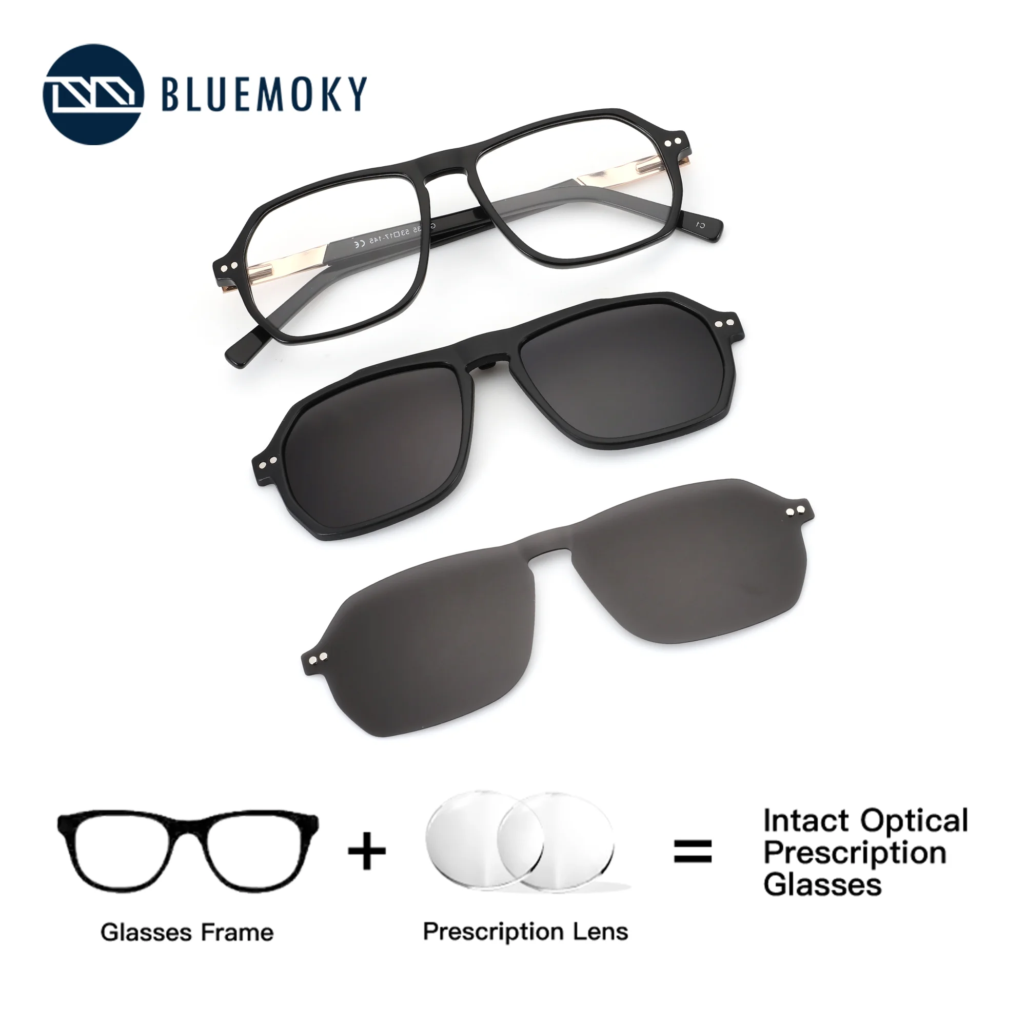 

BLUEMOKY Acetate Pilot Clip Prescription Glasses,Men Blue Lenses Progressive Myopia,Multifocal Vision Correction Optical Glasses