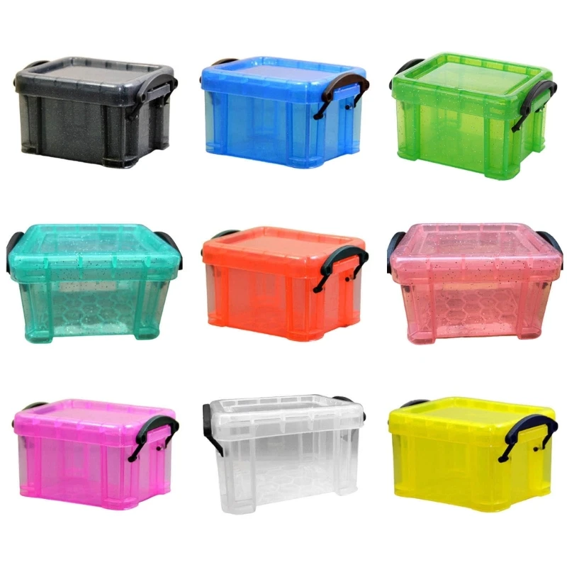 Mini caja almacenamiento plástico transparente con tapa bloqueo, recipiente para joyas portátil para bolsillo, cuentas