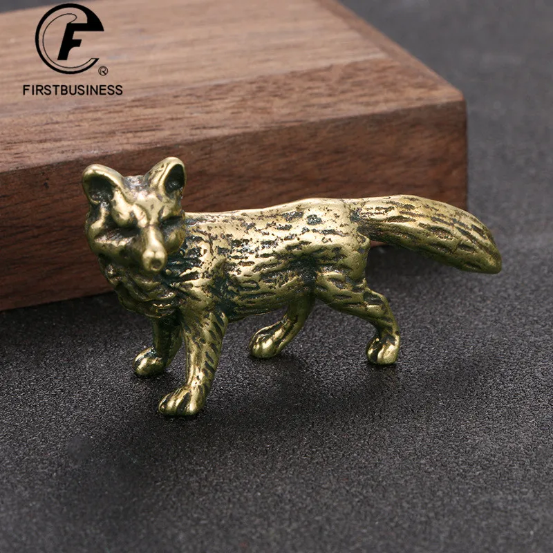 Solid Brass Fox Figurines Miniatures Desk Ornaments Tea Pet Crafts Retro Small Animal Statue Children Toy Gifts Home Decorations