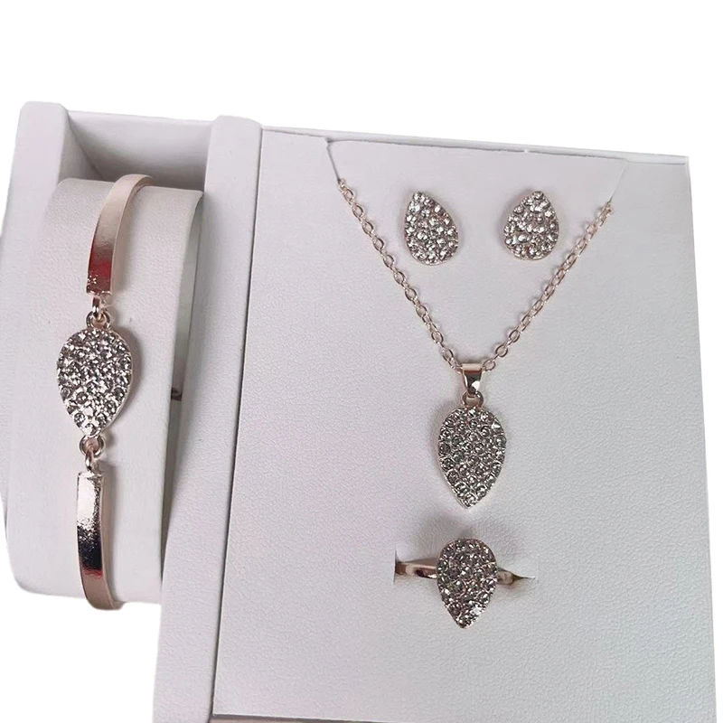 قلادة مجوهرات على شكل قطرة الماس بالكامل، خاتم، حلق، مجموعة من ثلاث قطع من المجوهرات #5