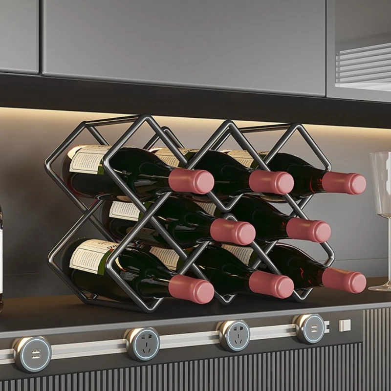 

Iron Wine Rack Freestand Diamond Grid Bottle Holder for Countertop Large Capacity Rustic Home Bar Organizer Red Wine Storage
