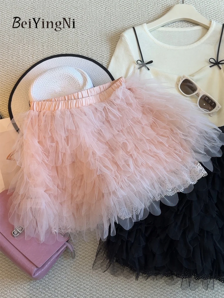 

Летняя юбка-пачка Beiyingni в стиле Y2K, женская, однотонная, сексуальная, многоярусная, сетчатая, мини-юбка в стиле балета, с высокой талией, А-силуэт, 2026
