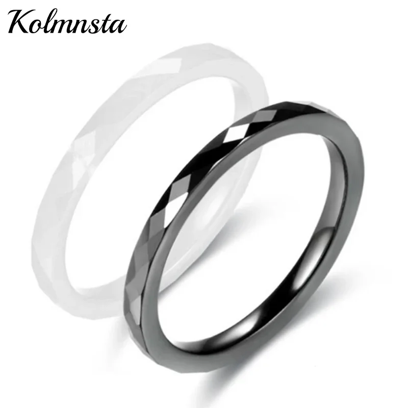 Kolmnsta 3mm Ceramics Rings For Women Rhombic Section Cutting Smooth Black White Color Wedding Bands Engagement Rings Jewelry