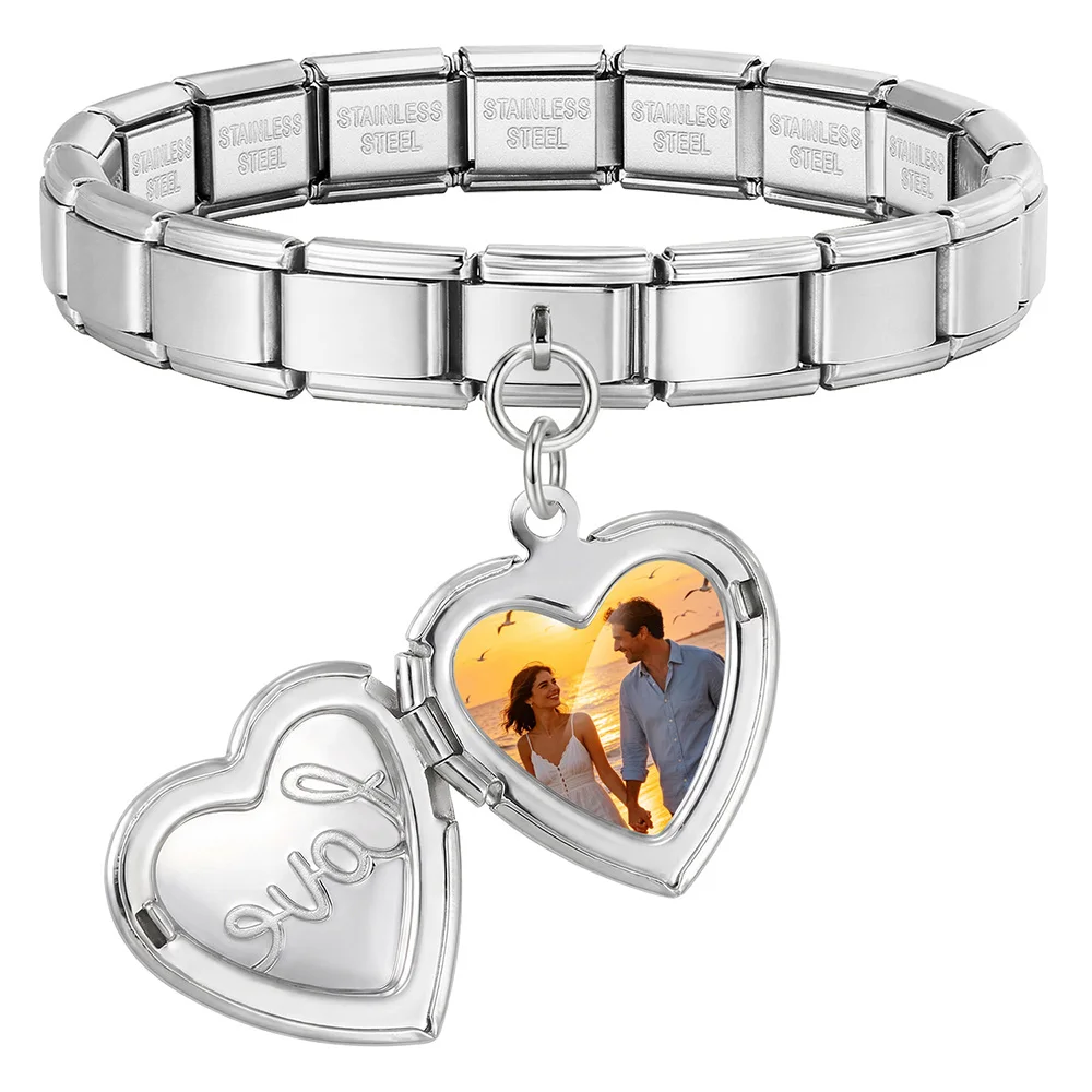 Personalisiertes Medaillon mit Bild, Italienischer Charm-Anhänger, Passend für 9mm DIY-Perlen, Edelstahl-Armband Schmuck – Detail 2