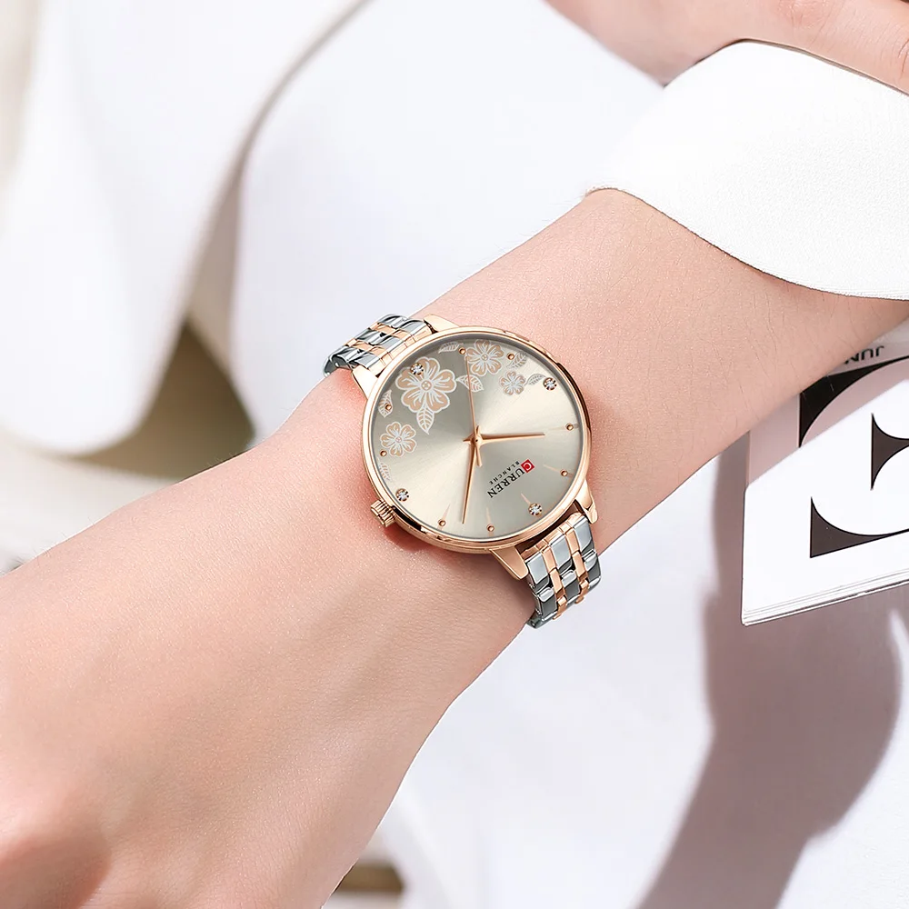 CURREN-Relojes de pulsera de cuarzo para mujer, reloj fino con correa de acero inoxidable, tendencia de moda, diseño único, esfera elegante, nuevo