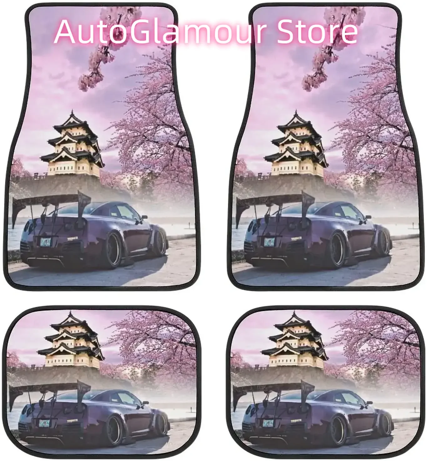 JDM Car Flower Skyline Landscape Car Mats Universal Fit Car Floor Mats Fashion Soft Waterproof Carpet Front&amp Rear 4 Pieces