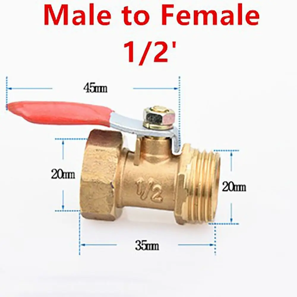 Pipe Fittings Ball Valve Red Handle Joint Controller Pneumatic Connector Brass 1/8'' 1/2'' 1/4'' Female Male Thread