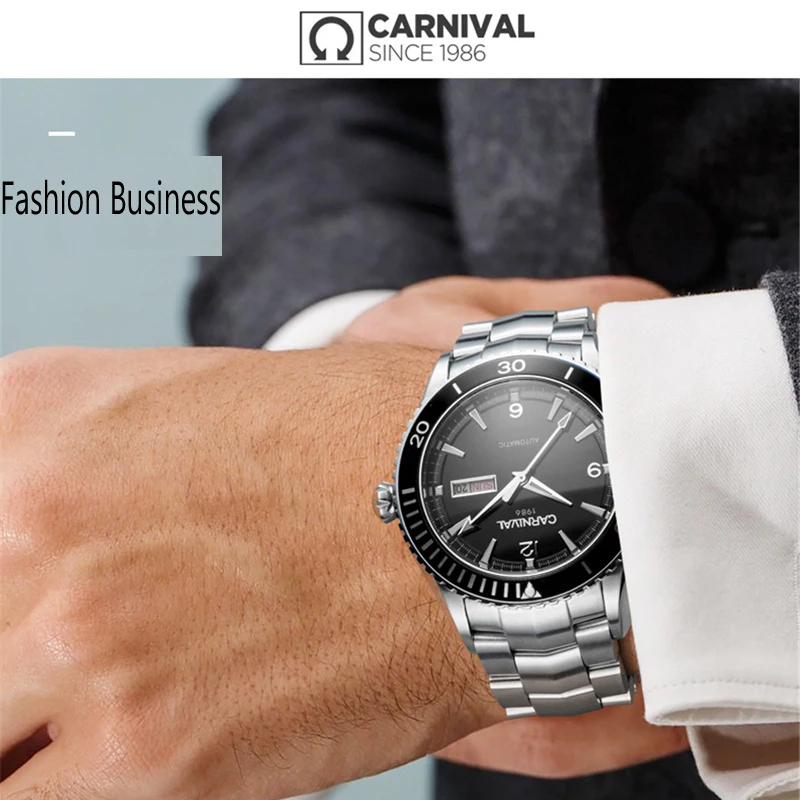 Carnival Brand Luxury MIYOTA Movement Mechanical Watch Men  Stainless Steel 50M Waterproof Luminous Fashion Automatic Watches