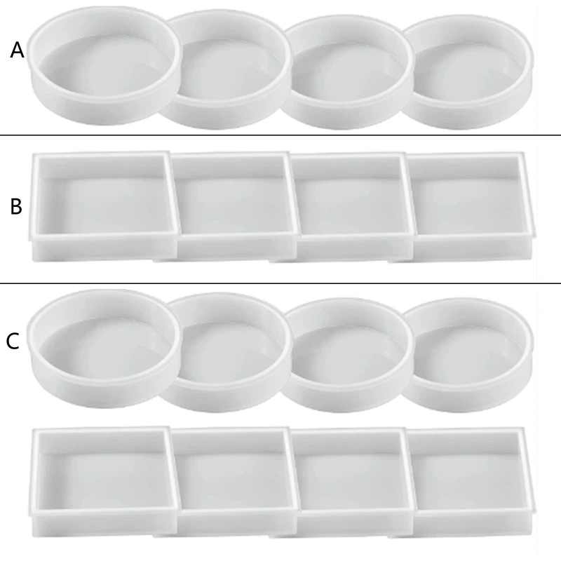 4Pcs/8Pcs Diy Tea Tray Coffee Molds Epoxy Resin Placemat Mold Wine Tray