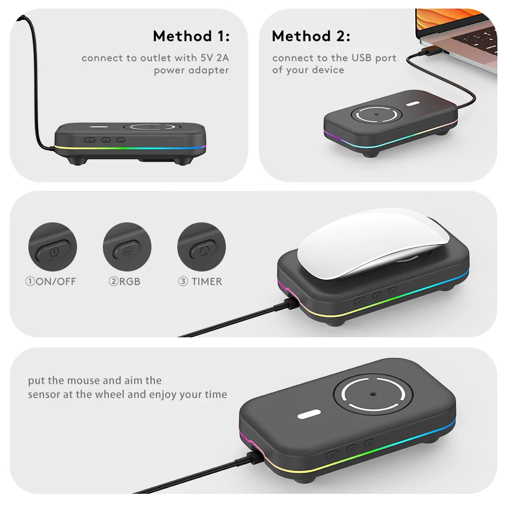 Undetectable Automatic Mouse Wiggler with Adjustable Interval Timer Mouse Moving Device ON/Off Switch RGB Lights Keeps PC Active