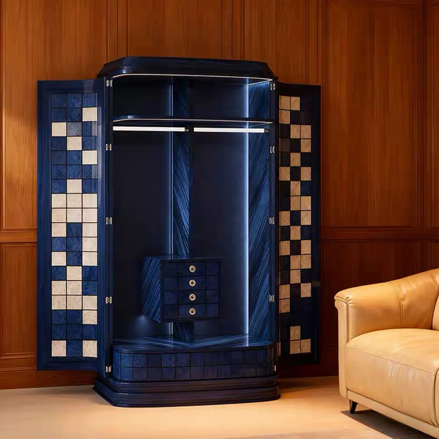 Light luxury high-end solid wood wine cabinet modern simple art wall-walled sideboard villa designer decorative storage cabinet