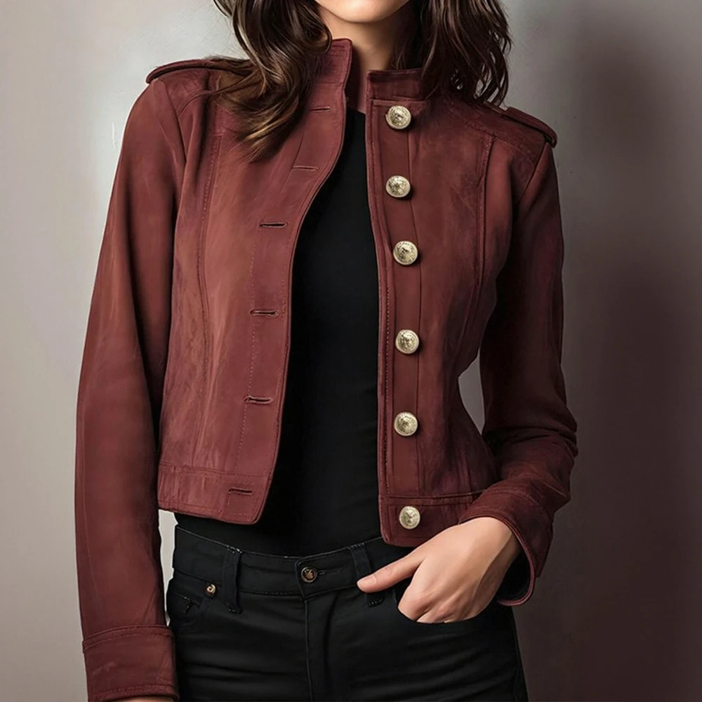 

Модная повседневная куртка в стиле ретро с длинными рукавами и круглым вырезом, женская Новое поступление, осенне-зимняя верхняя одежда, удобное маленькое западное пальто