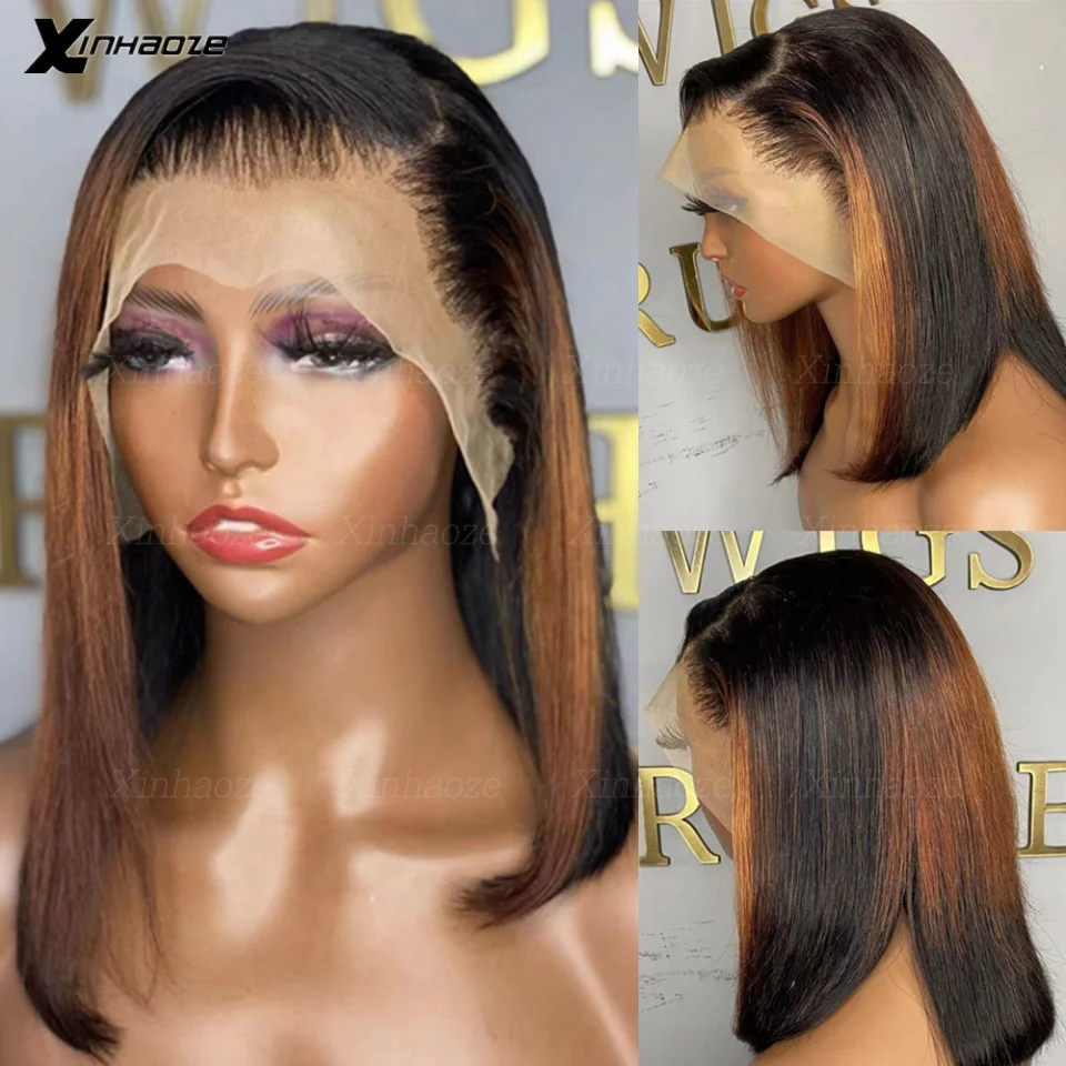 

1B/30 Ombre Honey Brown Wig Short Bob Human Hair Wigs 13x4 Lace Front Human Hair Wigs Brazilian Remy Short Bob Silk Top Wigs