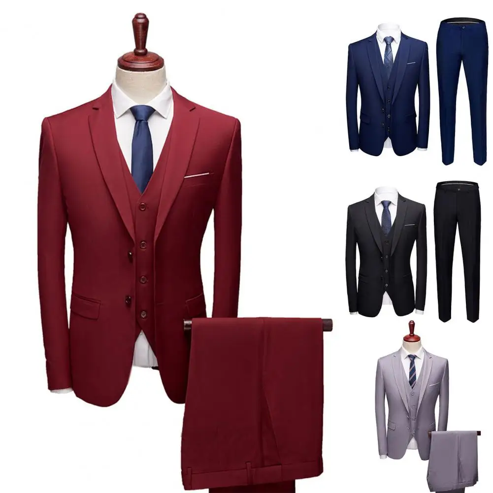 Great  Men Suit Pockets Slim Fit Formal Suit Separates 3 Piece Set Plus Size Formal Suit for Groom