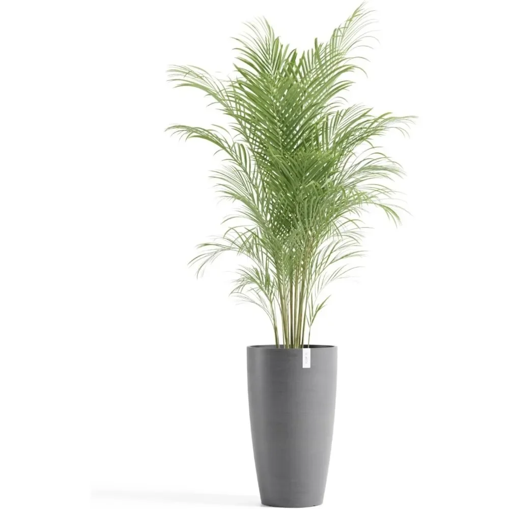 

23.5" Stockholm Modern Round Indoor/Outdoor Recycled Composite Flower Pot – Grey, High Durable