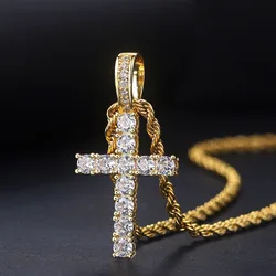 4/5mm Iced Out CZ Cross Pendant Necklaces for Women Men Punk Hiphop Rope Stainless Steel Chain on Neck Rapper Jewelry OHP003