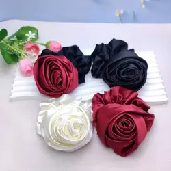 Rose Flower Head Rope French Style Retro Gentle Large Flower Intestine Hair Ring Artistic Satin Gloss Hair Scrunchies Woman