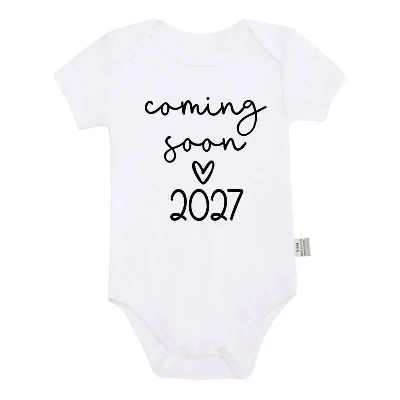 Coming Soon 2027 Baby Bodysuit Letter Print Newborn Announcement Onesie Pregnancy Reveal Photo Prop Short Sleeve Infant Romper
