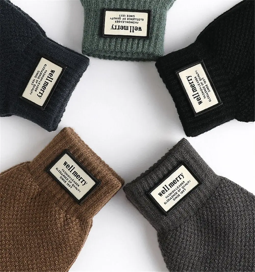 Solid Color Thicken High Quality Warm Male Mitten Wool Cashmere Men Gloves Touch Screen