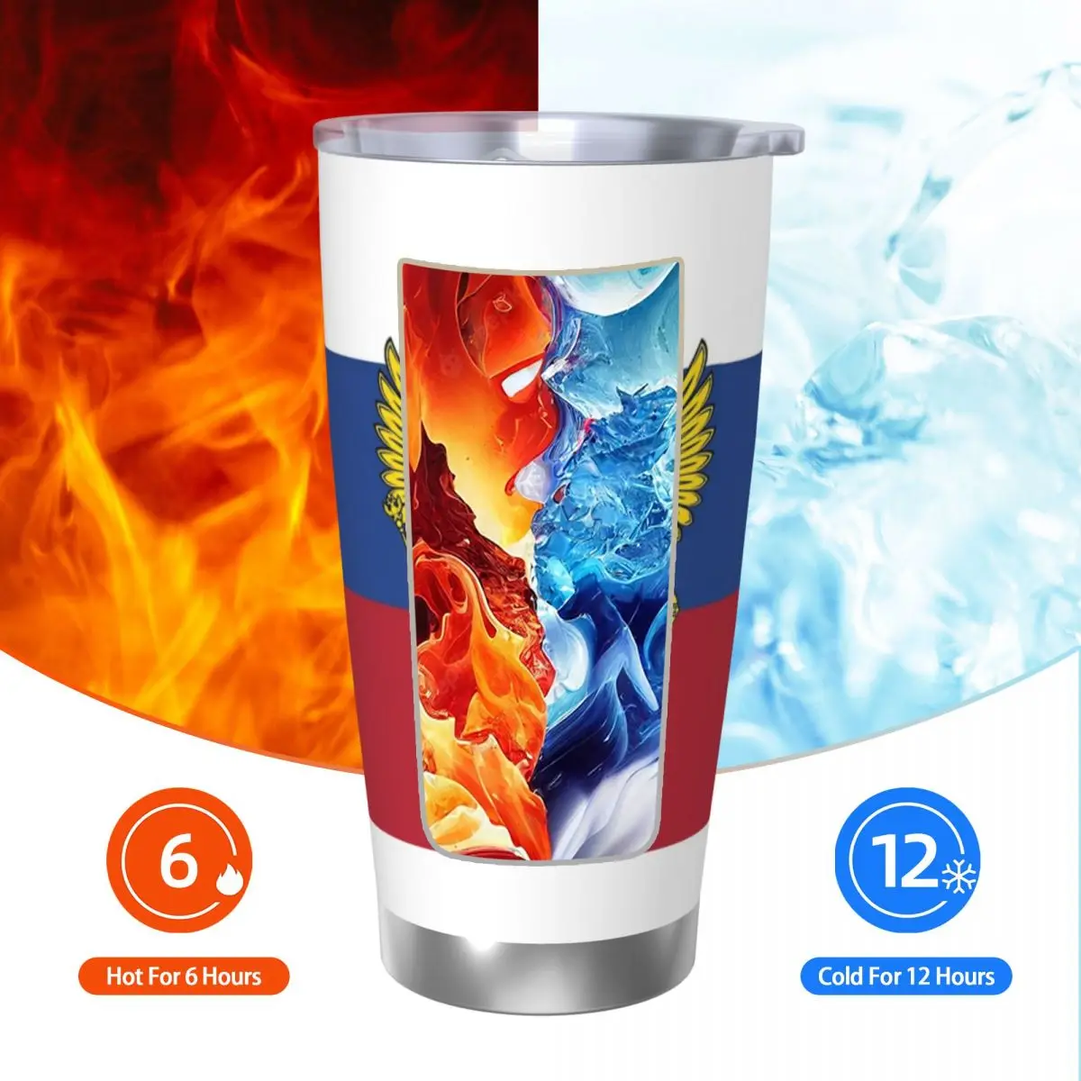 Russia Flag Tumbler Vacuum Insulated Soviet Russian CCCP Coffee Cups with Lid Straw Smoothie Tea Mugs Spill Proof, 20oz