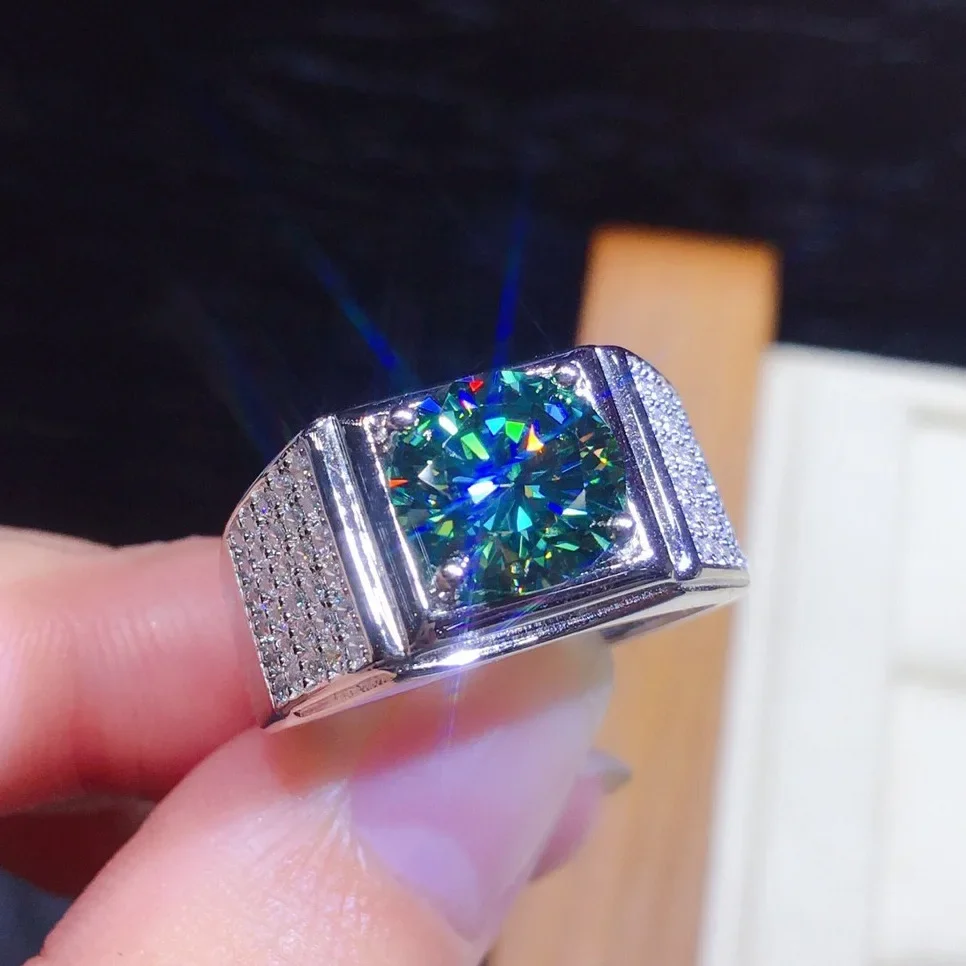 Men's Eternity 925 Sterling Silver Square natural Green Sapphire Stone Solitaire Rings For Men Resizable Ring Jewelry gift
