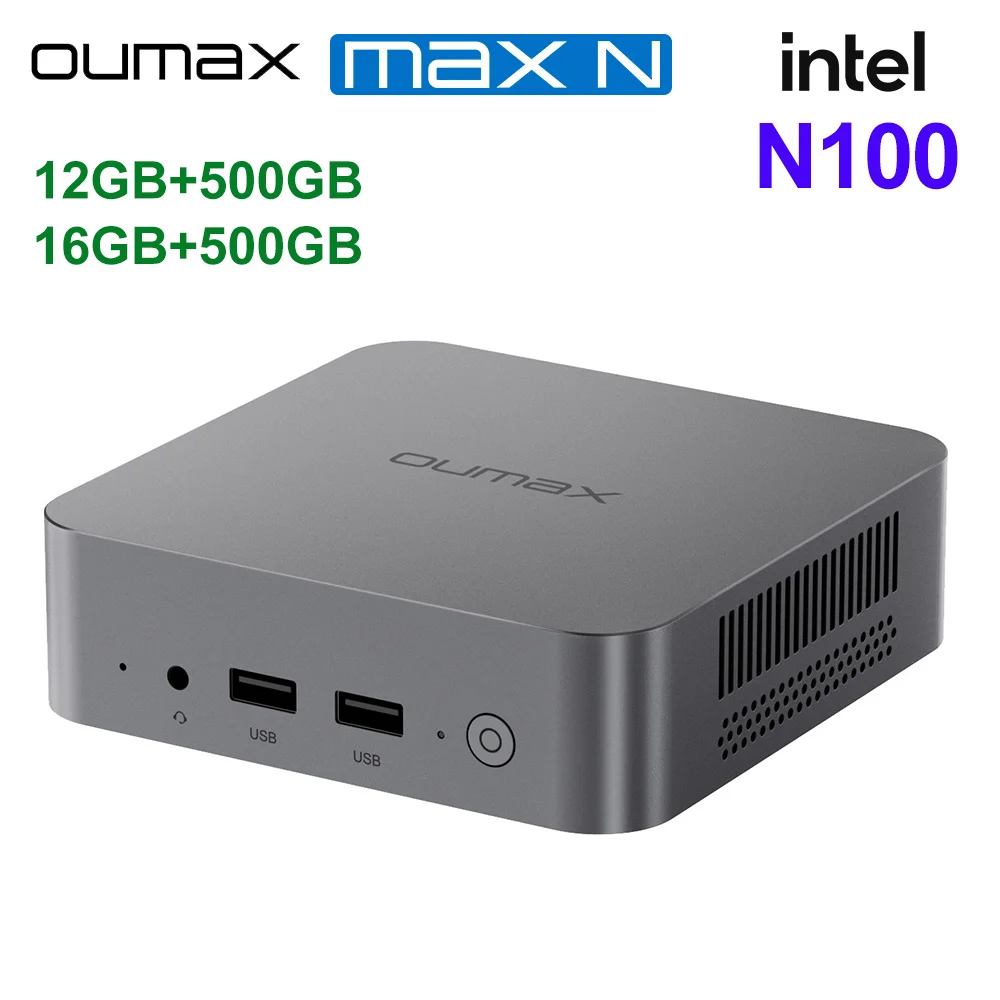 OUMAX Intel Alder Lake N100 Mini PC 16GB 500GB Support Dual LAN Mini Desktop Computer