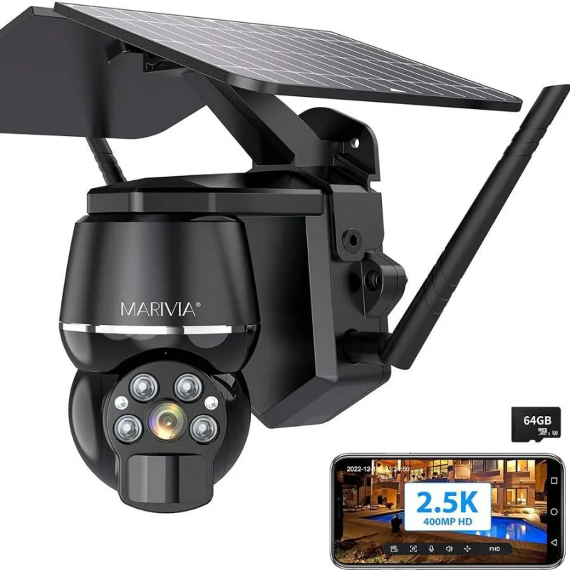 

Наружная камера безопасности на солнечной энергии, беспроводная наружная камера безопасности 4 МП, 360° ° PTZ с прожектором и сиреной, 2,4 ГГц Wi-Fi, Hom