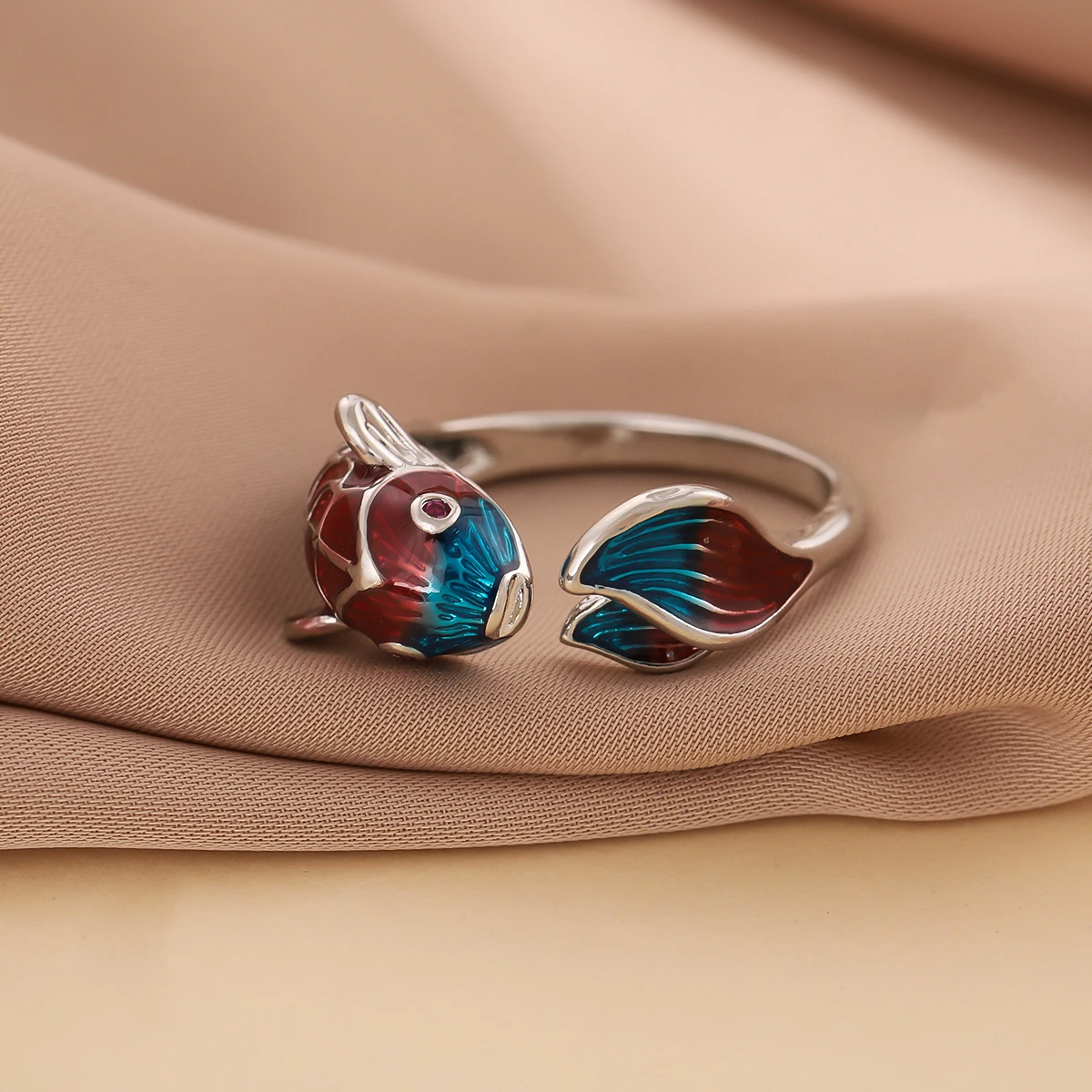 Creative 925 Sterling Silver Blue Carp Opening Ring