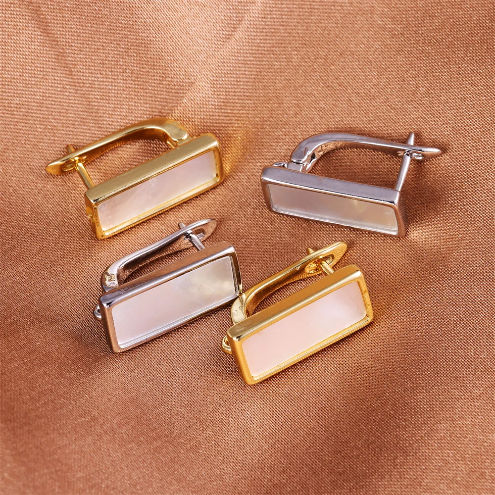 Fornituras para pendientes rectangulares chapados en oro Juya, cierres de pendientes con incrustaciones de nácar y argolla para la fabricación de pendientes colgantes DIY, fornituras de joyería