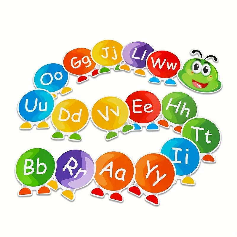 13/33Pcs Alphabet Flash Cards, Caterpillar Design, Double-Sided Erasable, Early Education Game for Kids Classroom Homeschool
