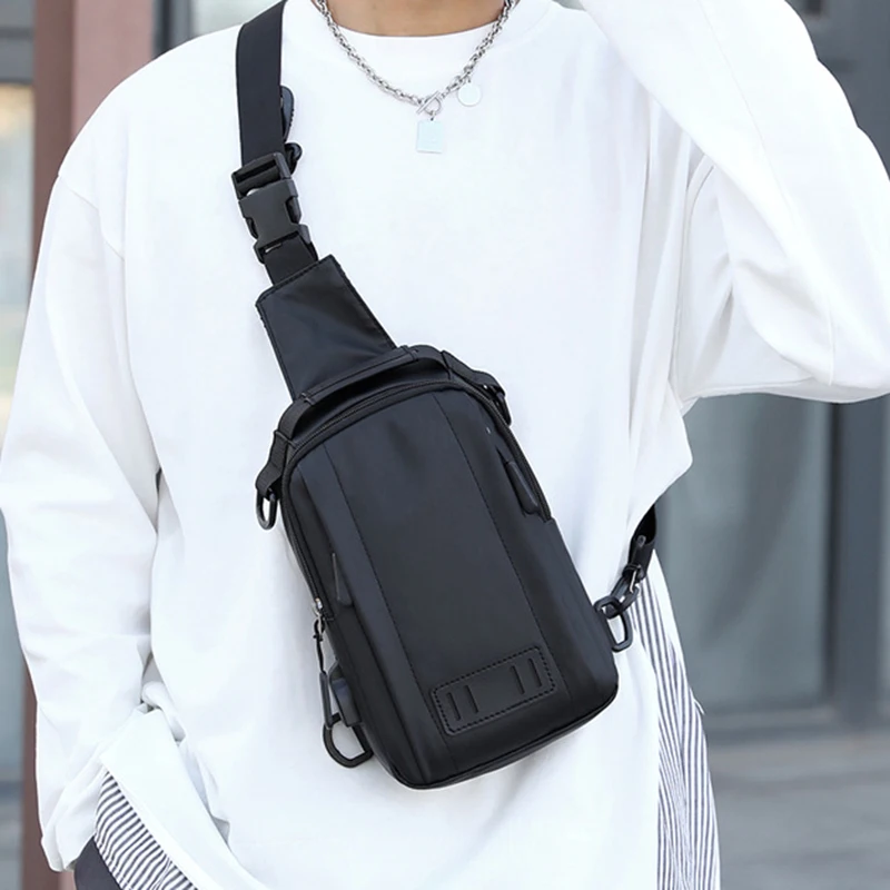 Nylon Men Backpack Rucksack Knapsack USB Charging Port Male Sling Messenger Crossbody Chest Pack Bag Daypack