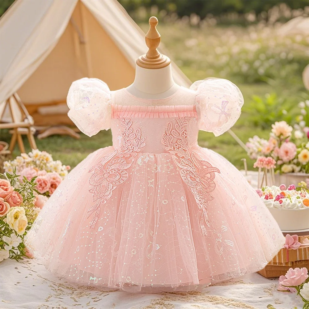 

Светло-розовое милое платье для девочки с пышными рукавами, милое и элегантное платье для дня рождения