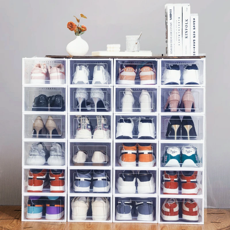 

Stackable Shoe Organizer for Closet 12 Pack Clear Plastic Boxes Portable Storage Containers Clear Shoe Storage Boxes